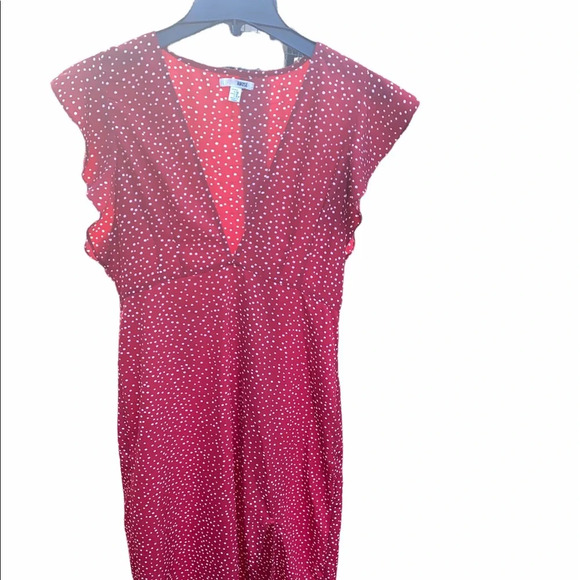 Amuse Society red polka dot maxi dress with slit; size large - Picture 3 of 7